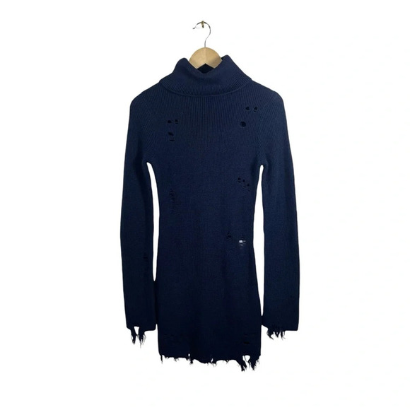 NWOT Lovers + Friends Keeney Distressed Sweater Dress in Navy Blue Size S - Picture 5 of 15
